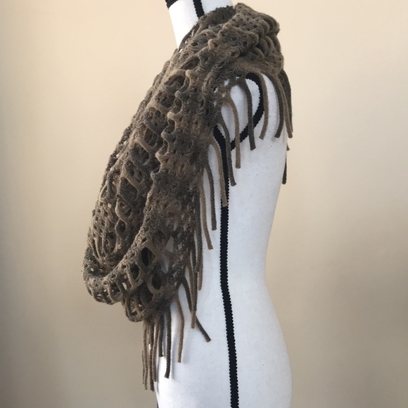 Tan and Taupe Infinity Scarf with Fringe - Picture 6 of 12